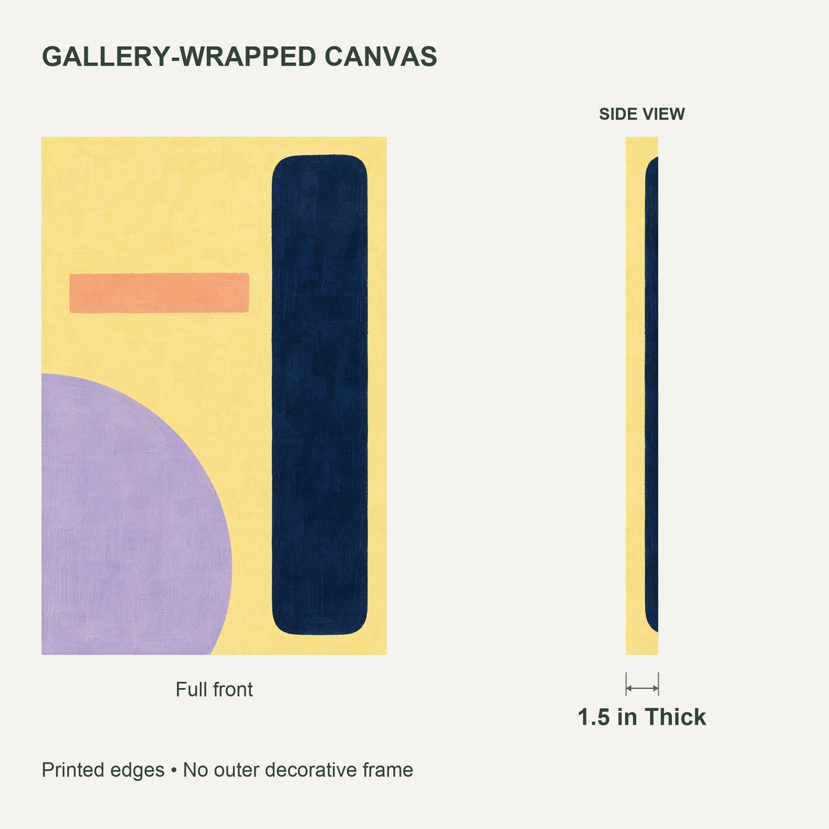Butter Yellow Rhythm — Abstract Canvas Wall Art — butter yellow, navy and lavender geometric forms — canvas thickness and wrapped edges — image 07