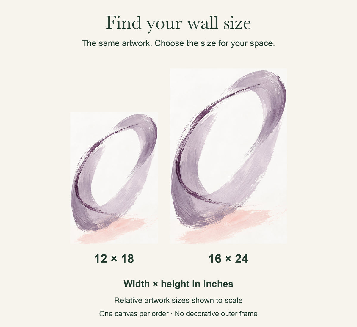 Lilac Loop — Abstract Canvas Wall Art — artwork size comparison, width × height in inches — Image 11