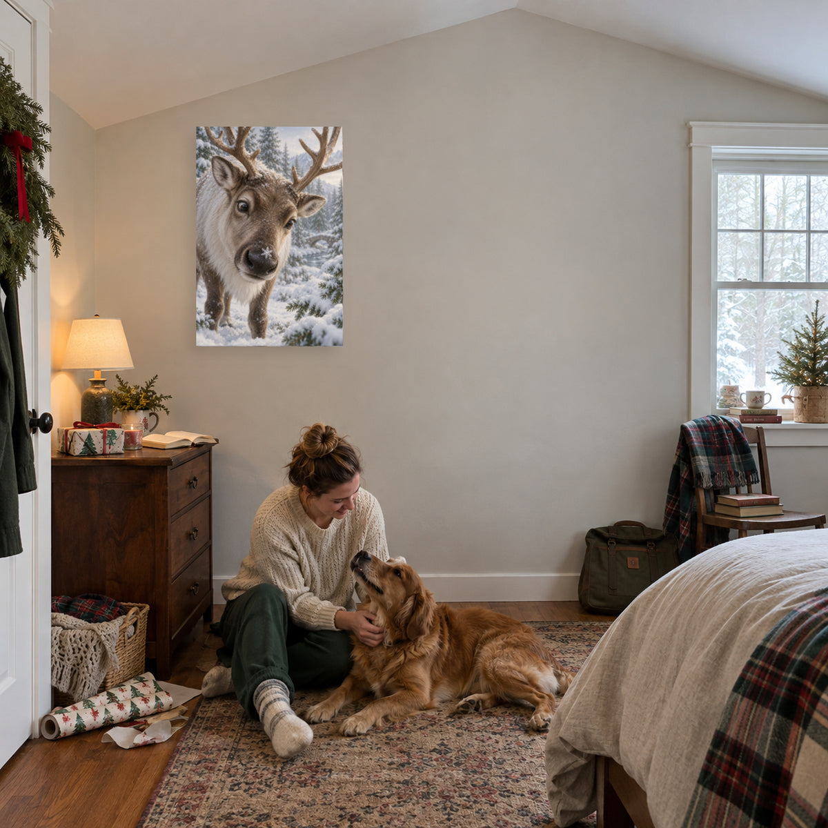 Snowflake on the Nose — Christmas Portrait Canvas Wall Art, Single, Unframed — Lifestyle view 3