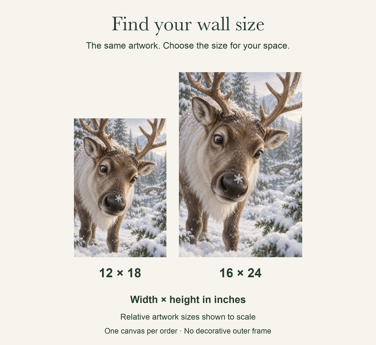 Snowflake on the Nose — Christmas Portrait Canvas Wall Art, Single, Unframed — artwork size comparison, width × height in inches — Image 9