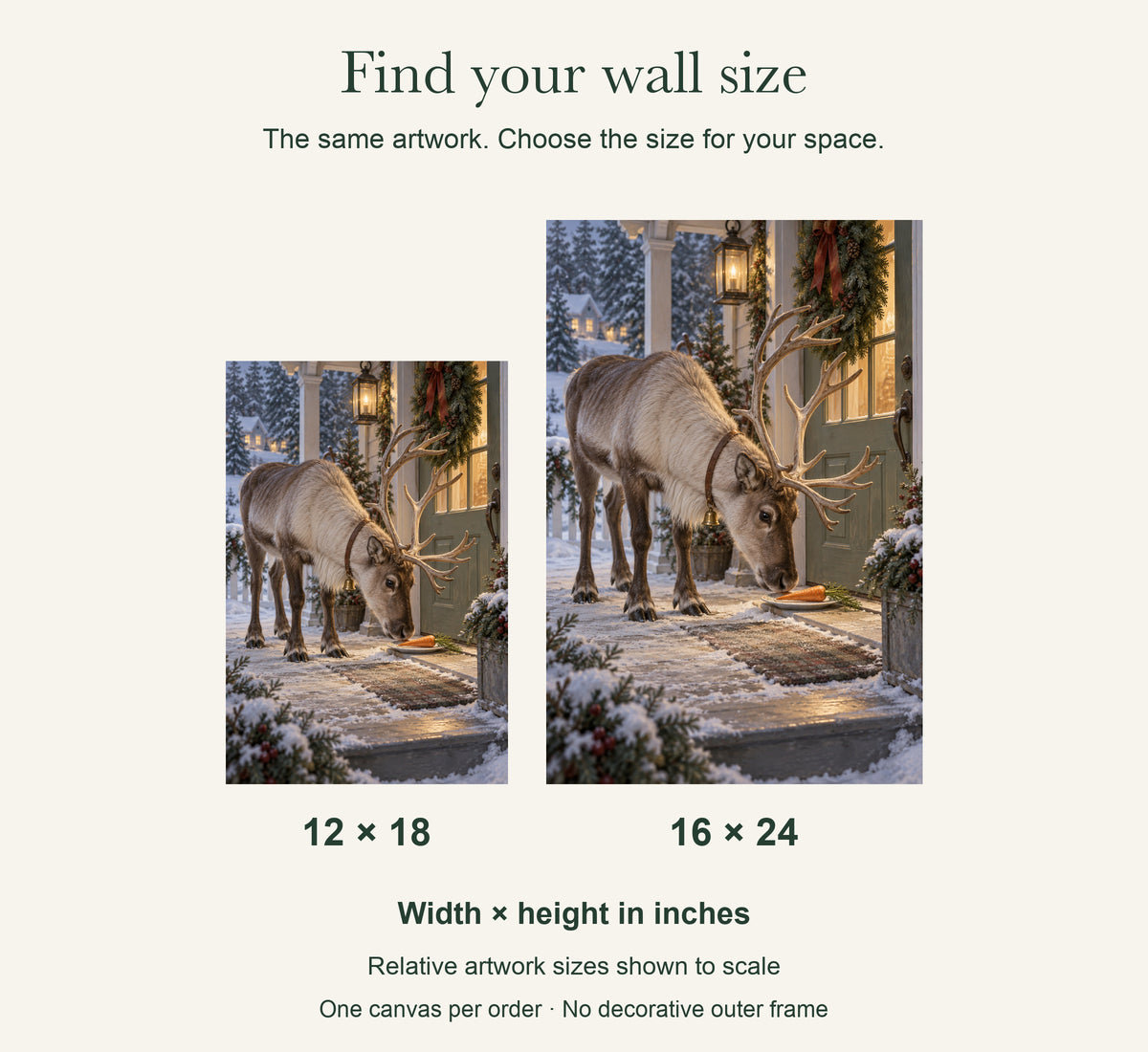 The Carrot Inspector — Christmas Portrait Canvas Wall Art, Single, Unframed — artwork size comparison, width × height in inches — Image 9