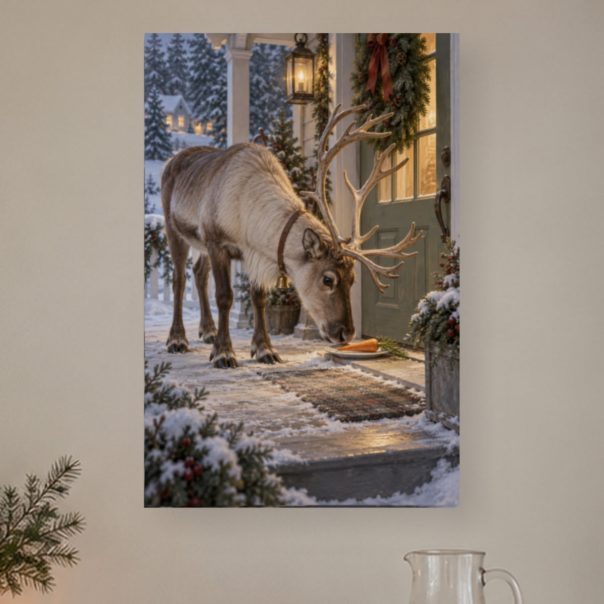 The Carrot Inspector — Christmas Portrait Canvas Wall Art, Single, Unframed — complete unframed canvas artwork in a close lifestyle view; styling props not included