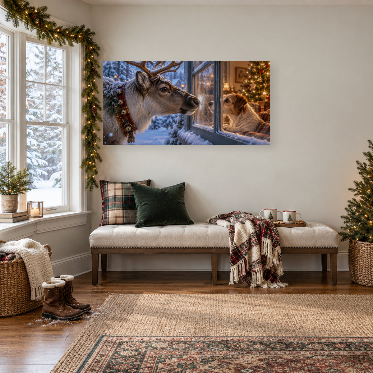 A Christmas Window Encounter — Christmas Horizontal Canvas Wall Art, Single, Unframed — Lifestyle view 1