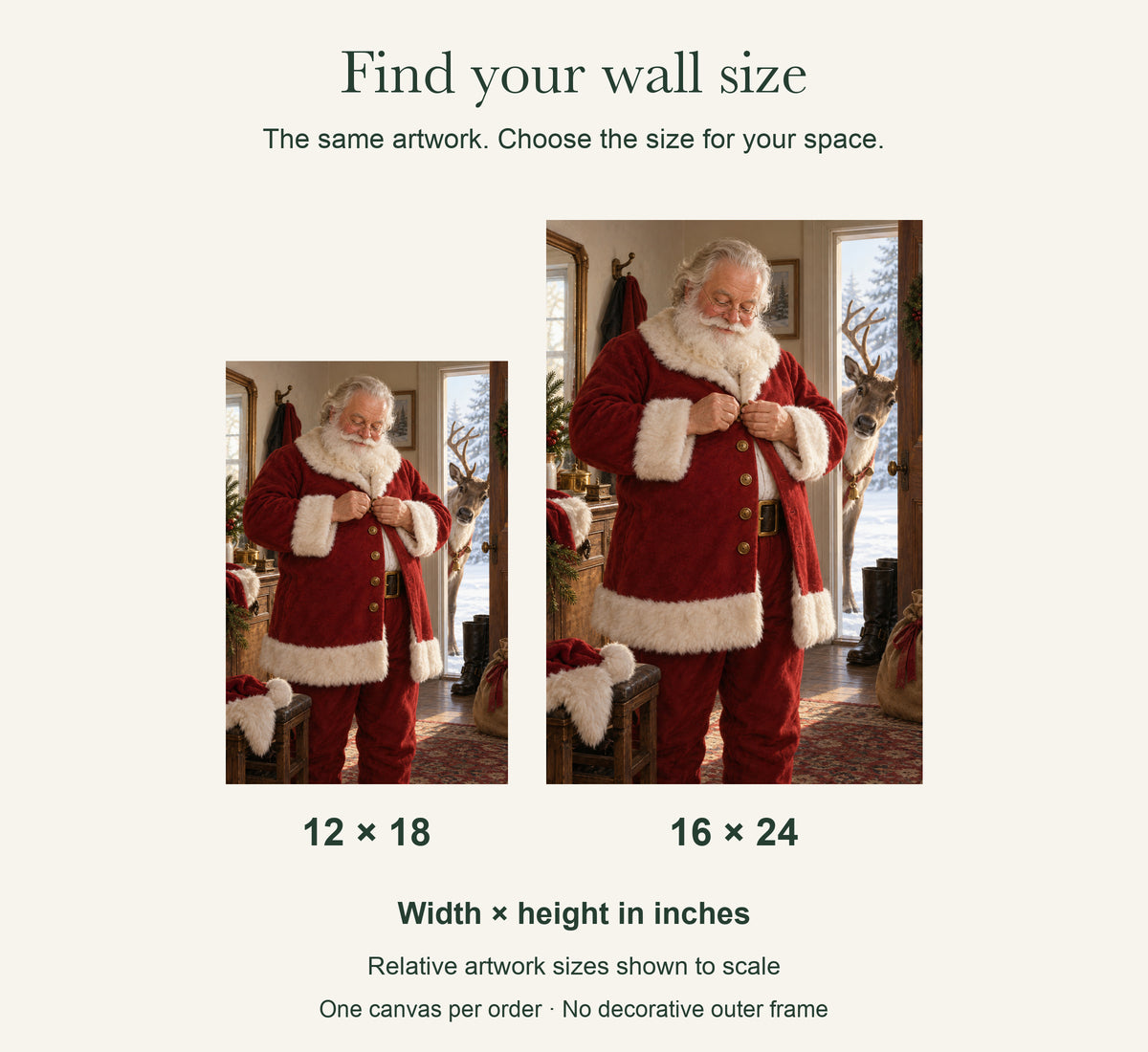 The Last Button — Christmas Portrait Canvas Wall Art, Single, Unframed — artwork size comparison, width × height in inches — Image 9