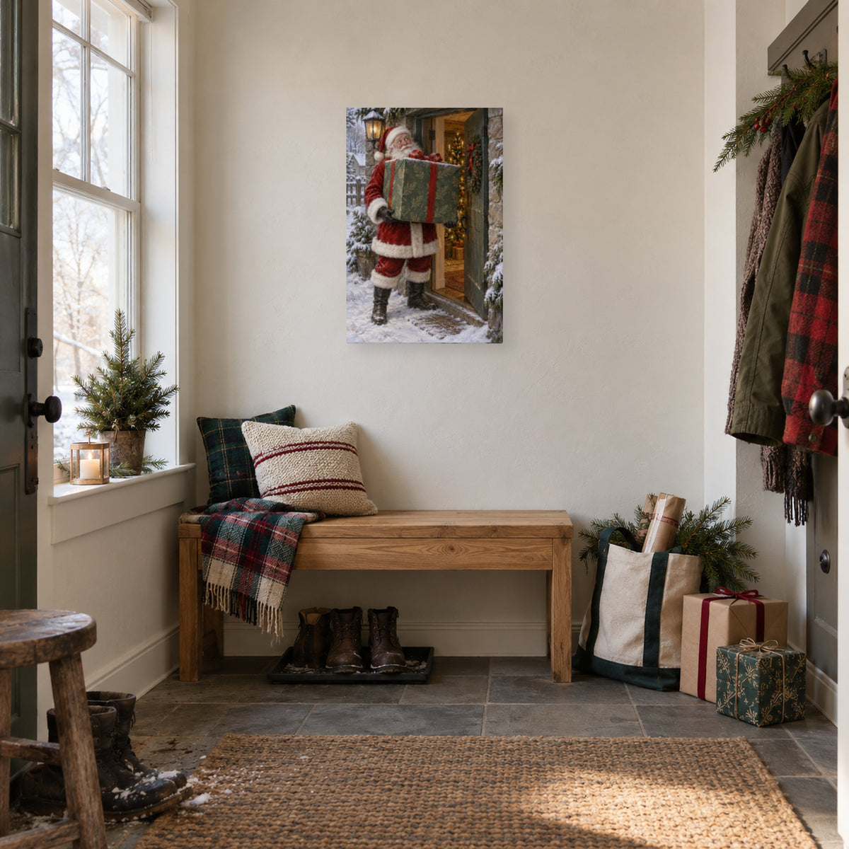 Small Door, Big Gift — Christmas Portrait Canvas Wall Art, Single, Unframed — Lifestyle view 3