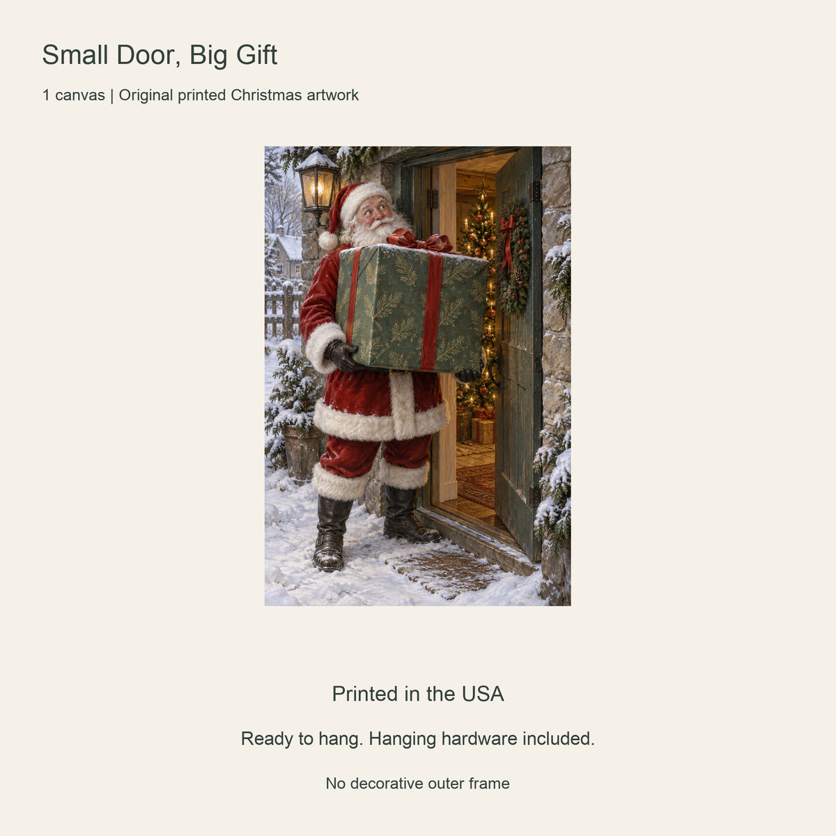 Small Door, Big Gift — Christmas Portrait Canvas Wall Art, Single, Unframed — Artwork and product features