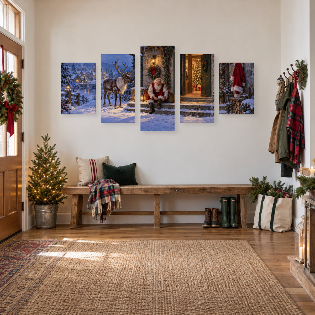 One Minute Before Departure — Christmas Panel Set Canvas Wall Art, 5-Piece, Unframed — Lifestyle view 1