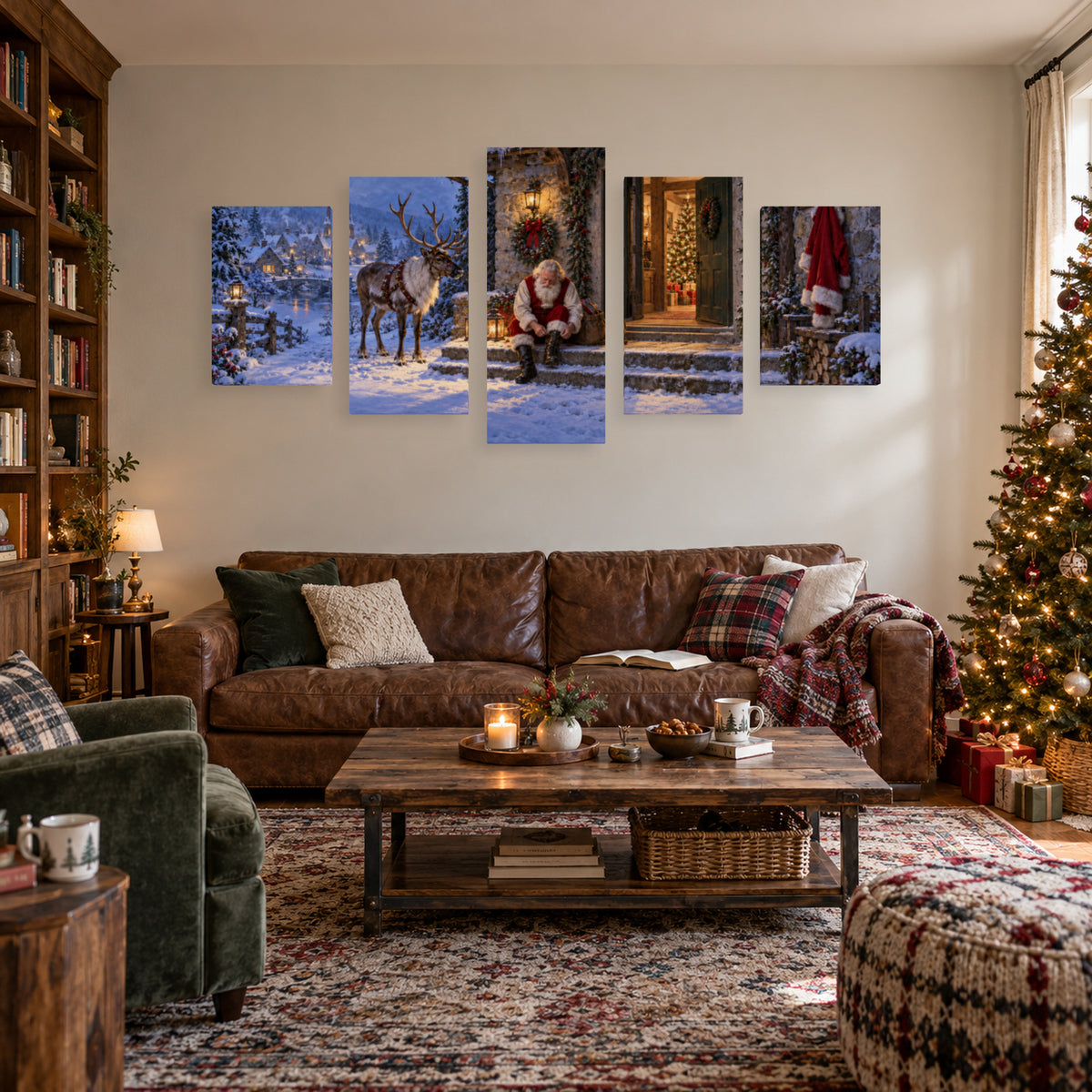 One Minute Before Departure — Christmas Panel Set Canvas Wall Art, 5-Piece, Unframed — Lifestyle view 2