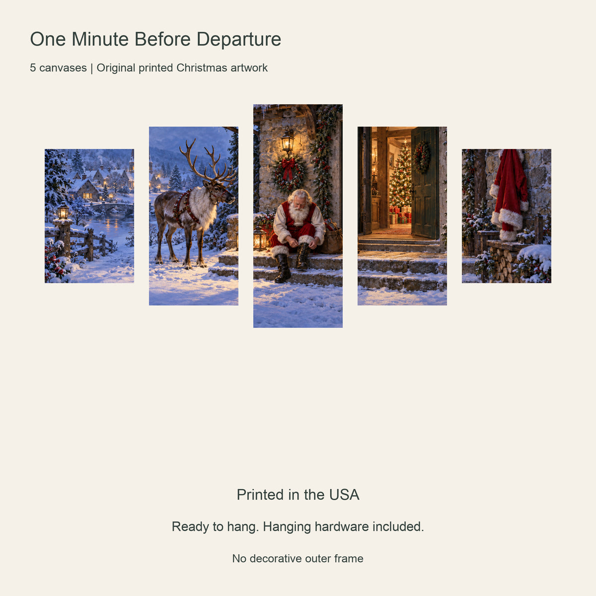 One Minute Before Departure — Christmas Panel Set Canvas Wall Art, 5-Piece, Unframed — Artwork and product features