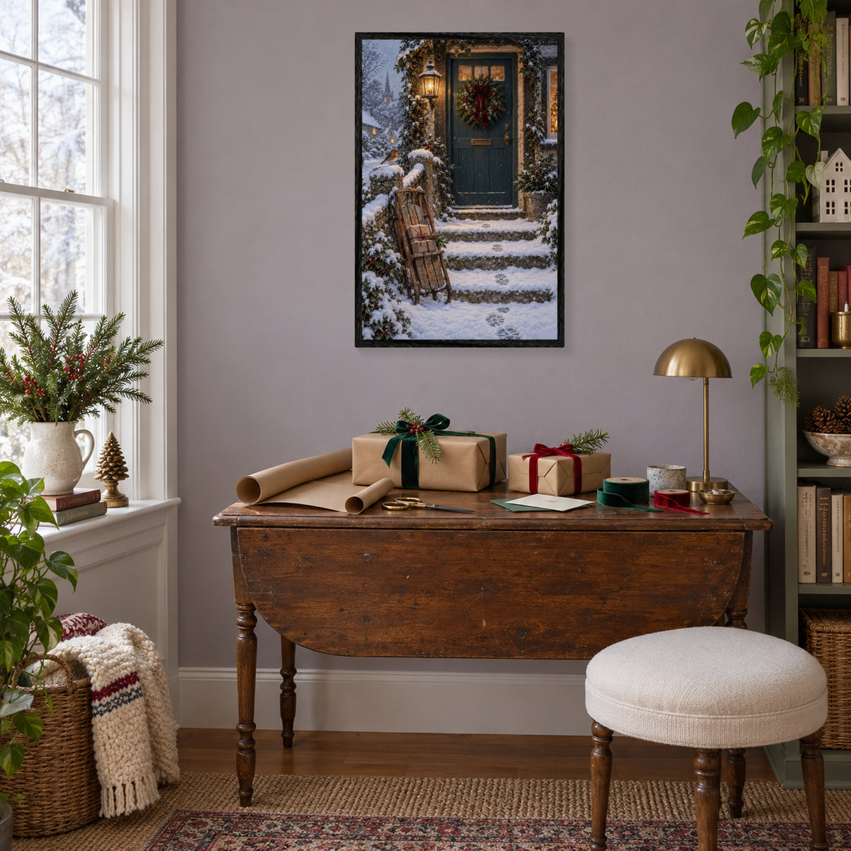 Snowy Homecoming — Black Wood Framed Christmas Canvas Wall Art — Holiday lifestyle scene 3 — Image 4