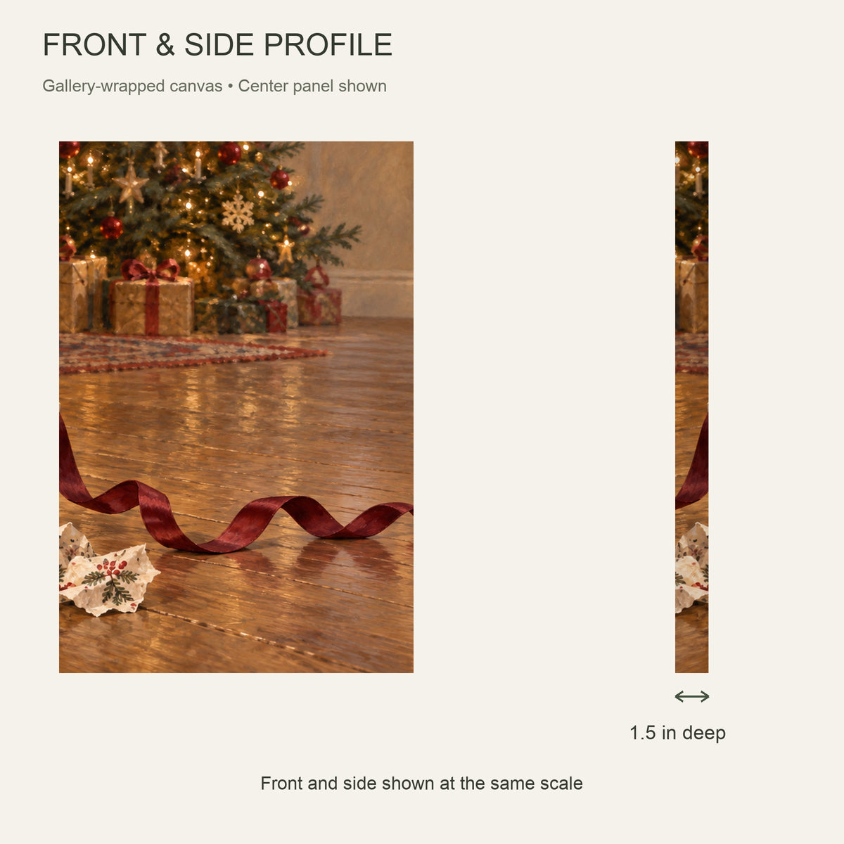 Who Opened the Present First? — 3-Piece Christmas Canvas Wall Art Set — Front and side profile showing 1.5-inch depth — Image 5
