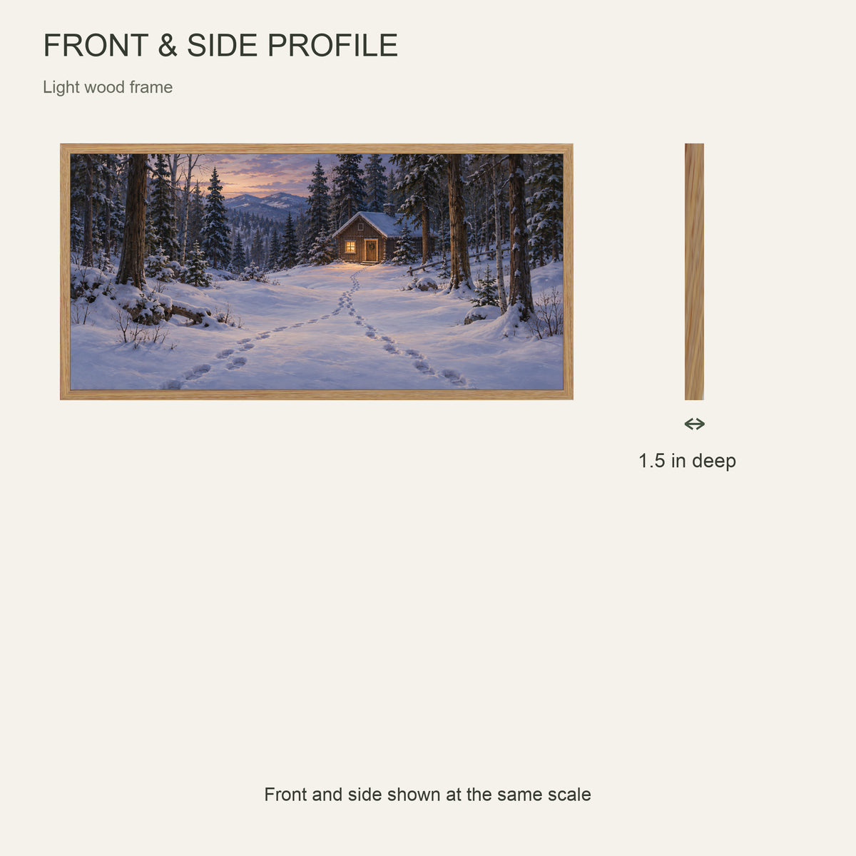 A Light Kept On for You — Light Wood Framed Christmas Canvas Wall Art — Front and side profile showing 1.5-inch depth — Image 5