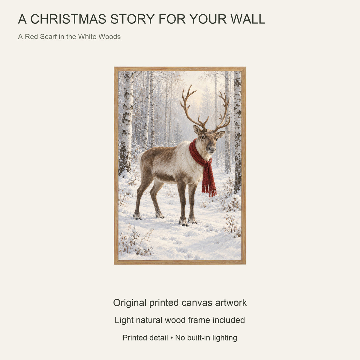 A Red Scarf in the White Woods — Light Wood Framed Christmas Canvas Wall Art — Complete Christmas artwork and product configuration — Image 9