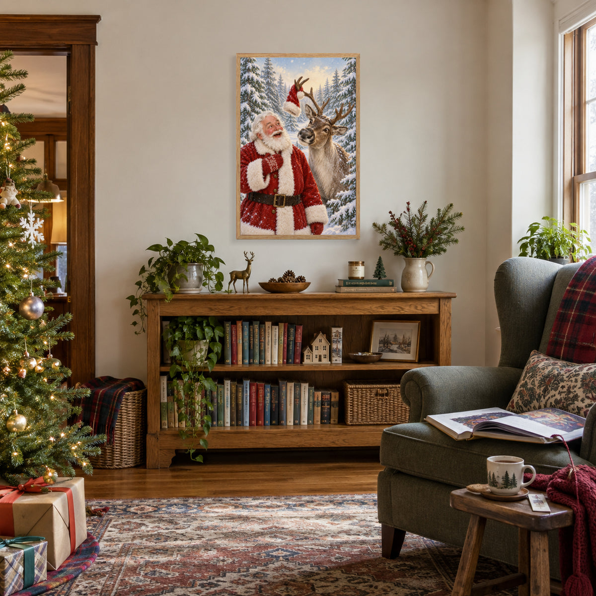 How Did My Hat Get Up There? — Light Wood Framed Christmas Canvas Wall Art — Christmas story reading corner — Image 2