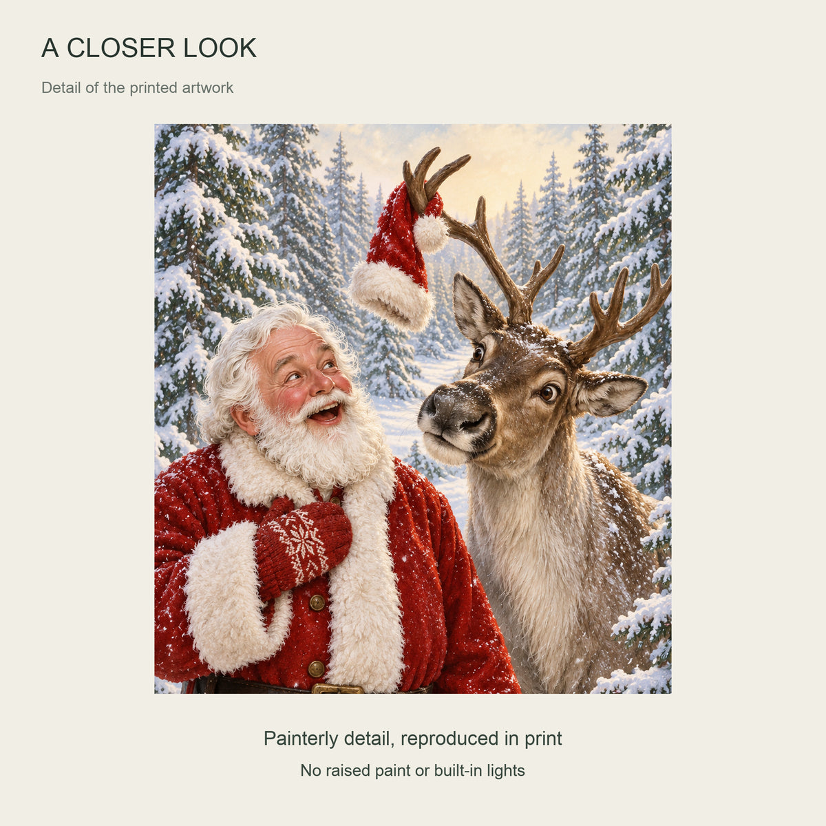 How Did My Hat Get Up There? — Light Wood Framed Christmas Canvas Wall Art — Printed artwork close-up — Image 5
