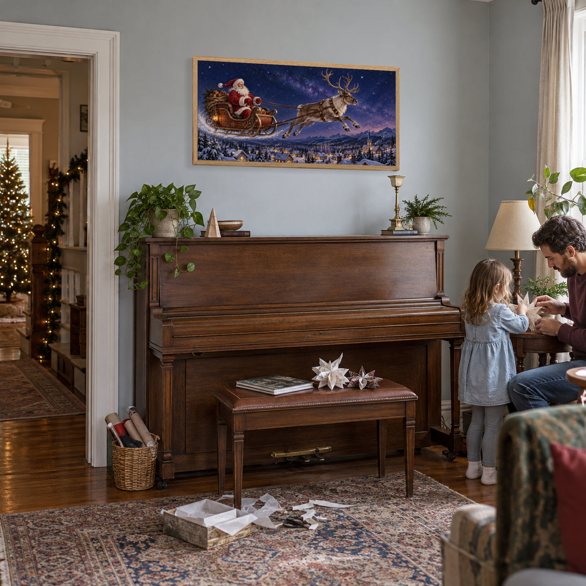 Across the Stars Tonight — Light Wood Framed Christmas Canvas Wall Art — Preparing Christmas music — Image 3