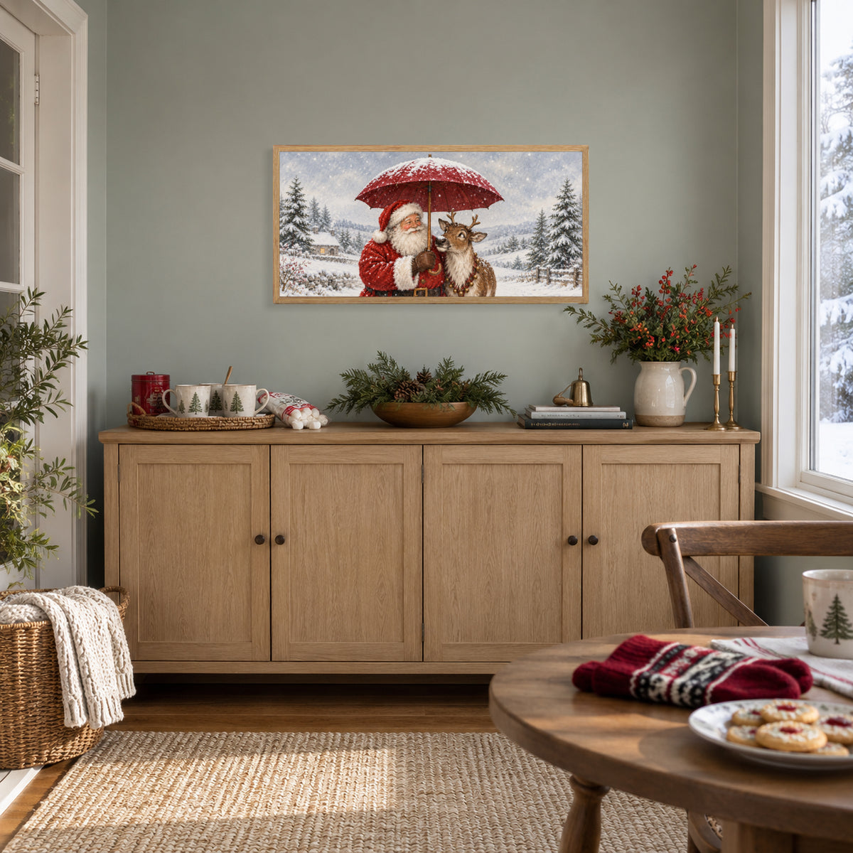 Together Through the Snow — Light Wood Framed Christmas Canvas Wall Art — Hot cocoa service area — Image 2