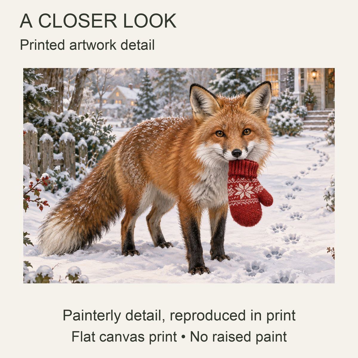 The Little Christmas Postman — Light Wood Framed Christmas Canvas Wall Art — Printed artwork detail — Image 4