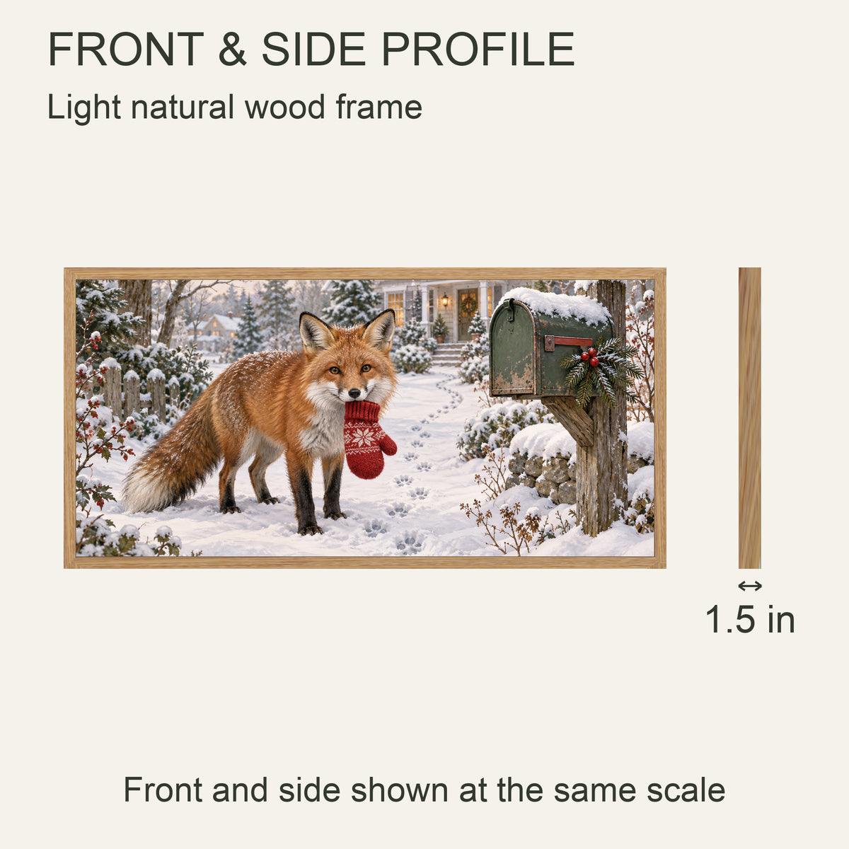 The Little Christmas Postman — Light Wood Framed Christmas Canvas Wall Art — Front and side profile — Image 5