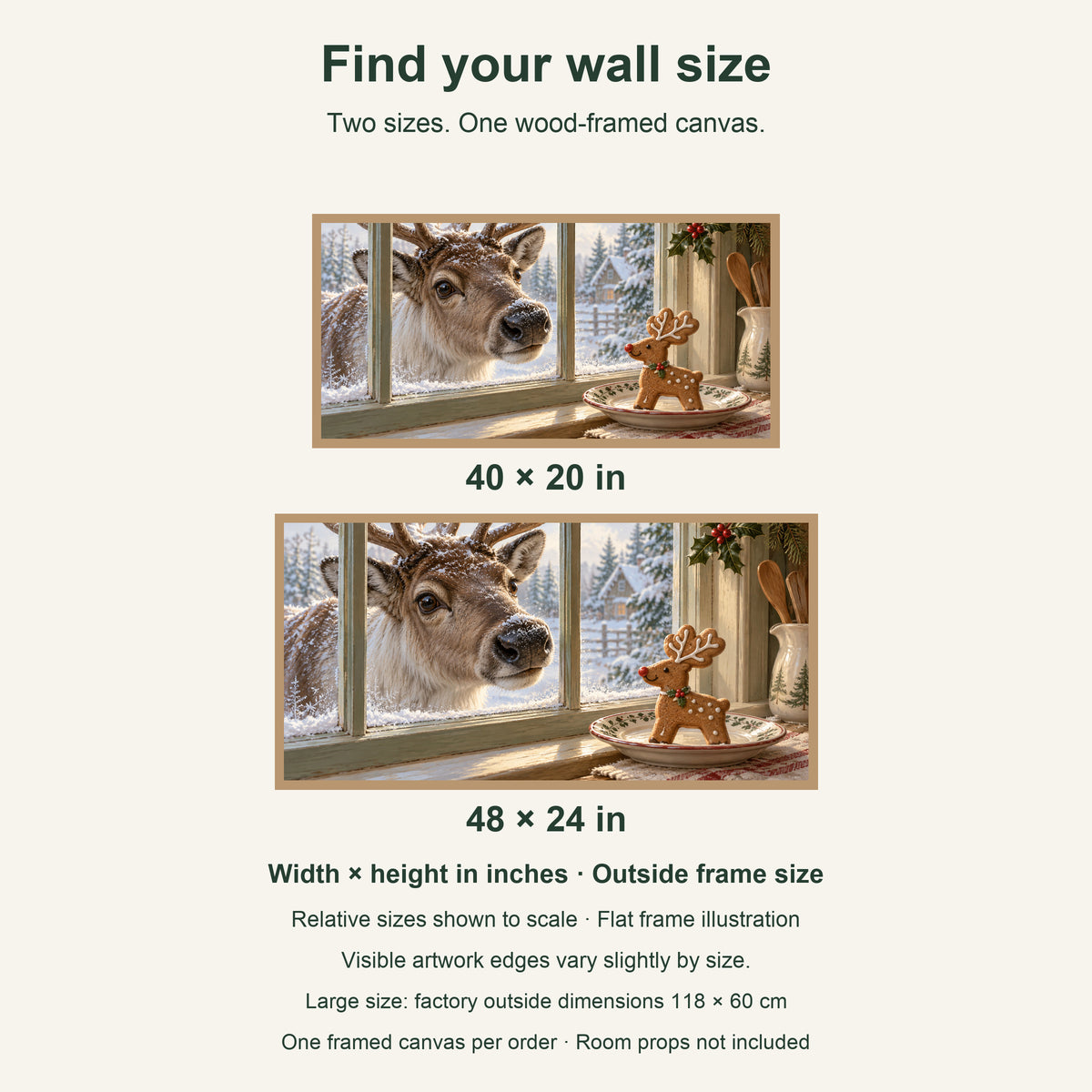 The Gingerbread Judge — Light Wood Framed Christmas Canvas Wall Art — artwork size comparison, width × height in inches — Image 9