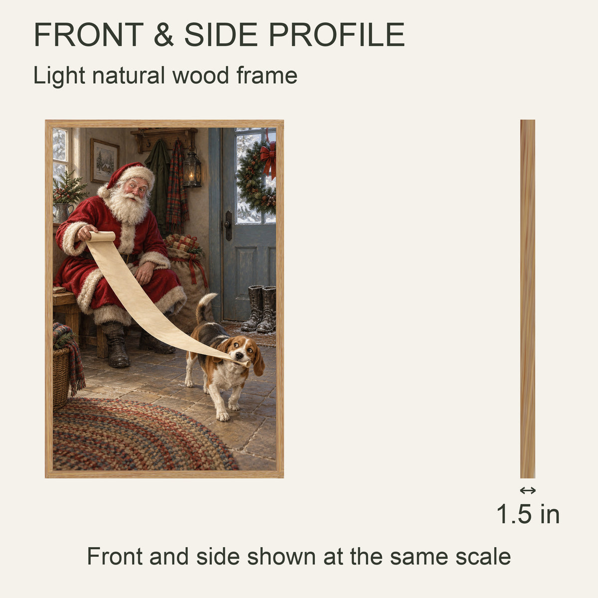 Where Did the List Go? — Light Wood Framed Christmas Canvas Wall Art — Front and side profile — Image 5