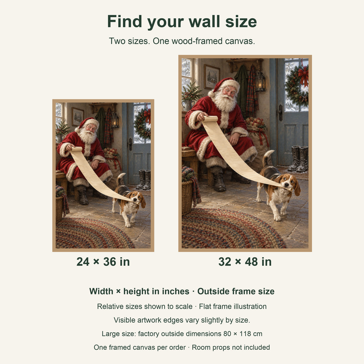 Where Did the List Go? — Light Wood Framed Christmas Canvas Wall Art — artwork size comparison, width × height in inches — Image 9