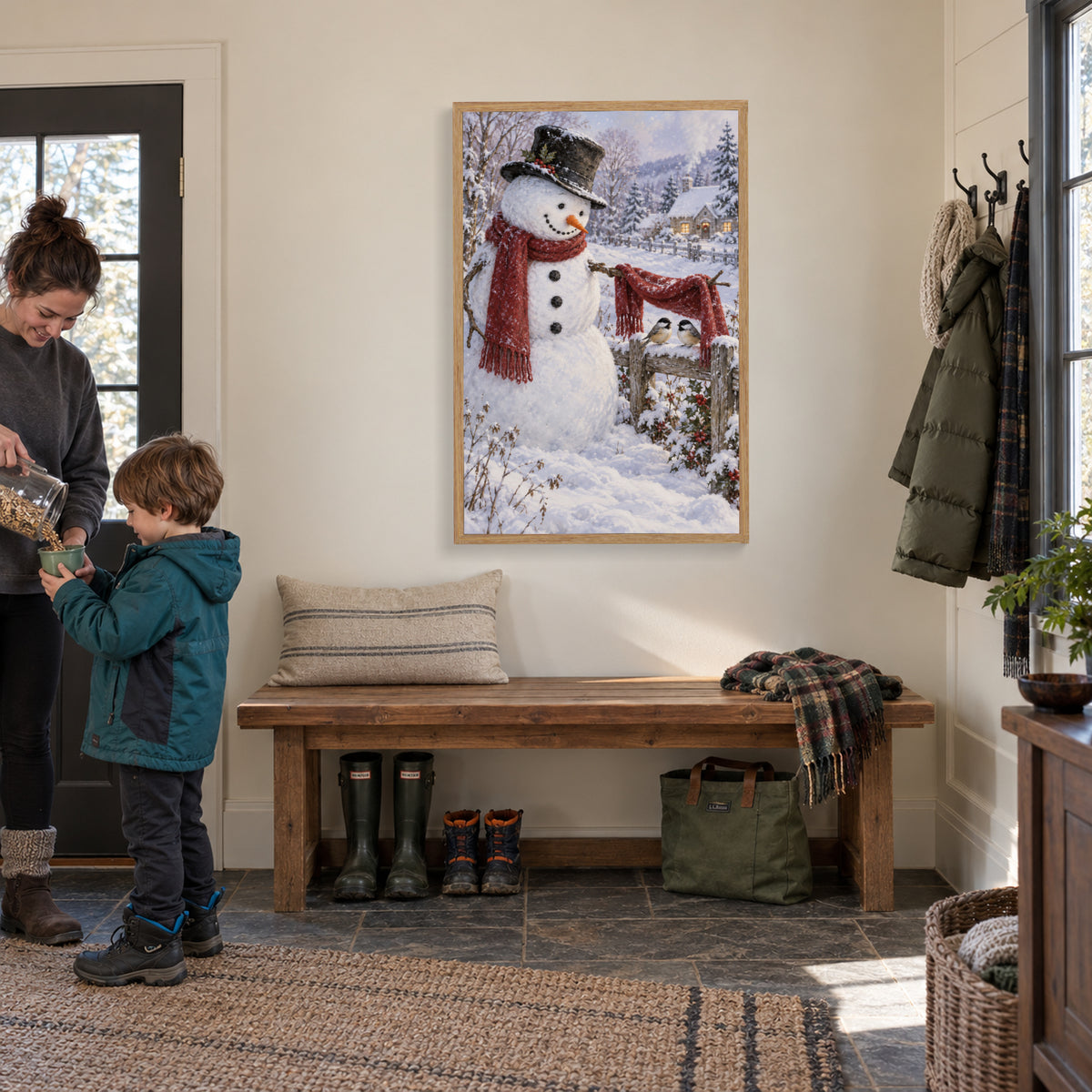 A Christmas Shelter for Little Birds — Light Wood Framed Christmas Canvas Wall Art — Holiday lifestyle scene 1 — Image 2