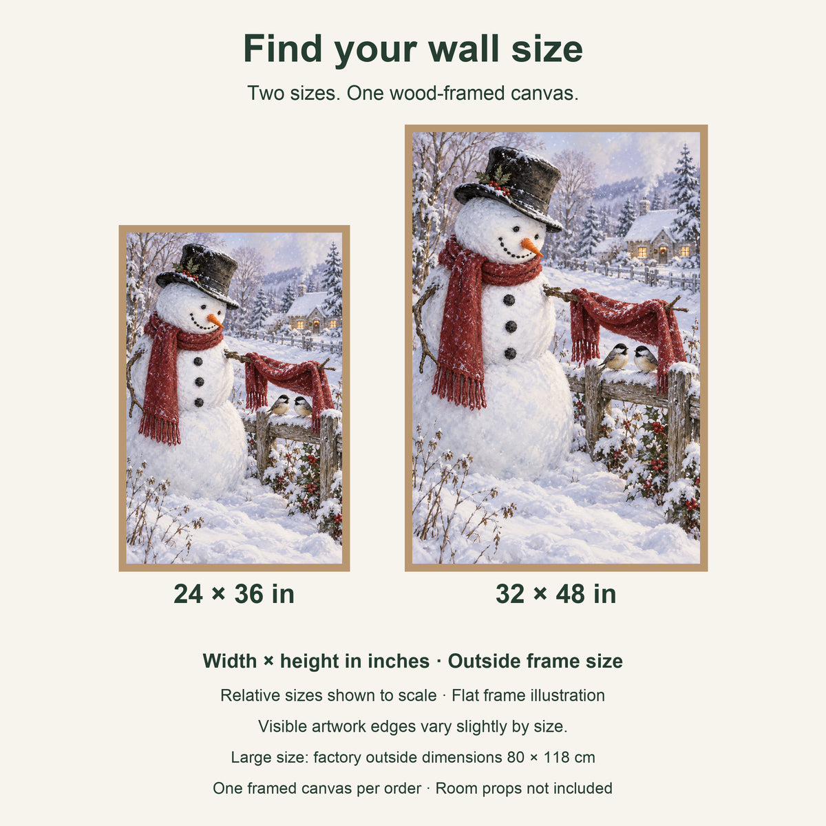A Christmas Shelter for Little Birds — Light Wood Framed Christmas Canvas Wall Art — artwork size comparison, width × height in inches — Image 9
