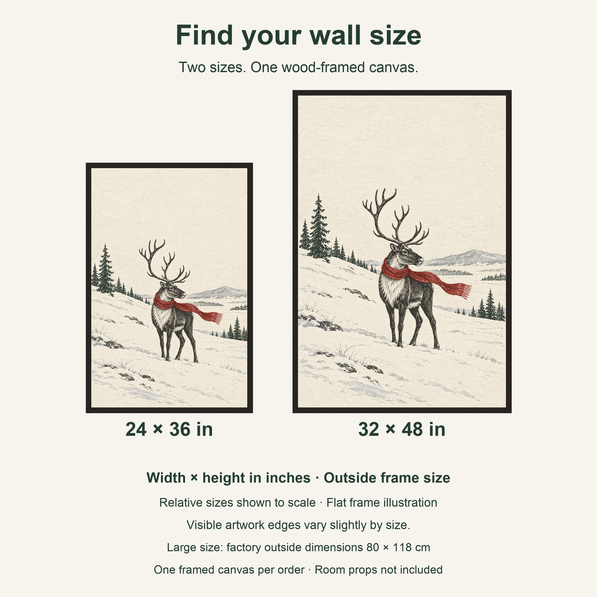 A Red Scarf in the Snow — Black Wood Framed Christmas Canvas Wall Art — artwork size comparison, width × height in inches — Image 8