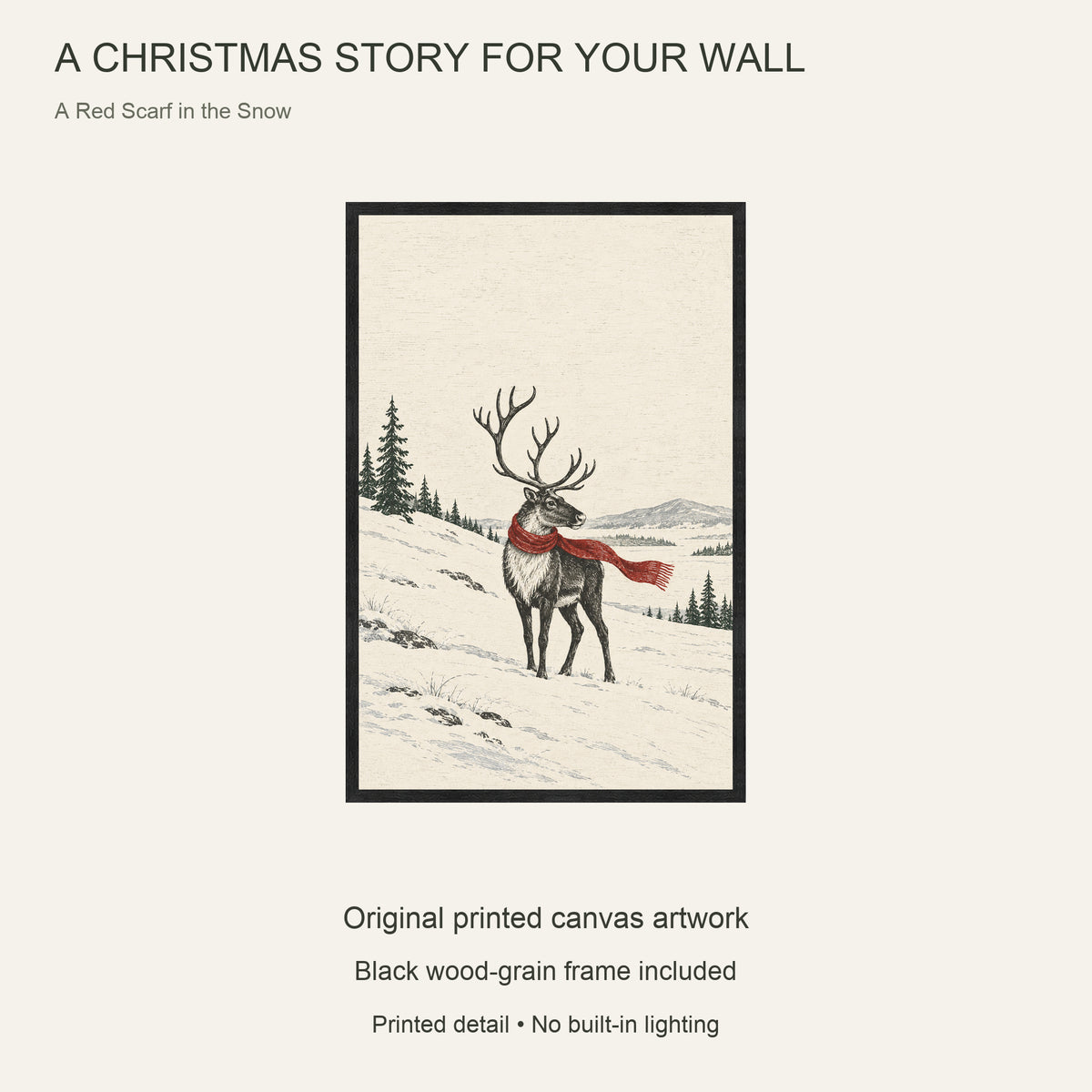 A Red Scarf in the Snow — Black Wood Framed Christmas Canvas Wall Art — Complete artwork and product configuration — Image 9