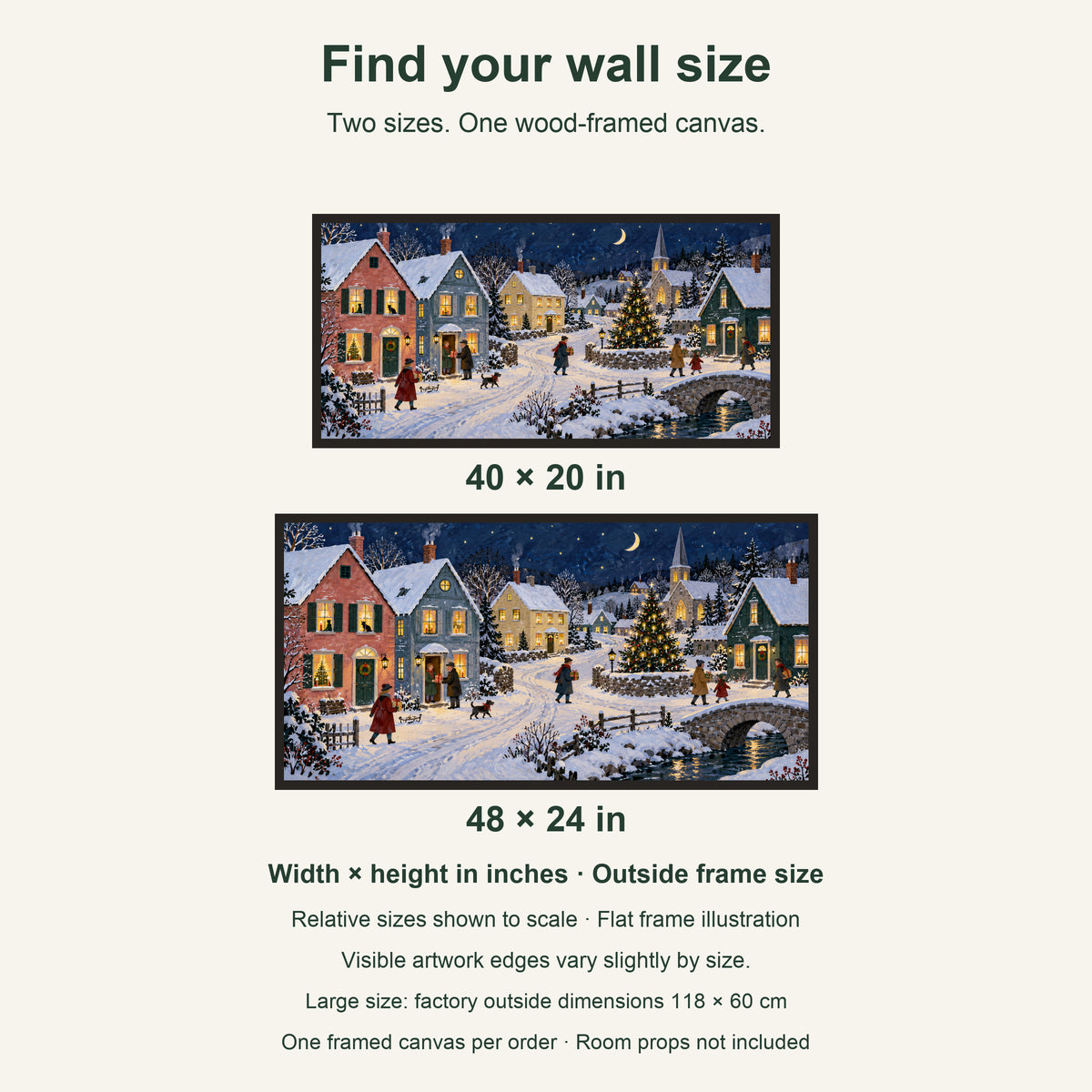 The Whole Town Is Still Awake — Black Wood Framed Christmas Canvas Wall Art — artwork size comparison, width × height in inches — Image 8