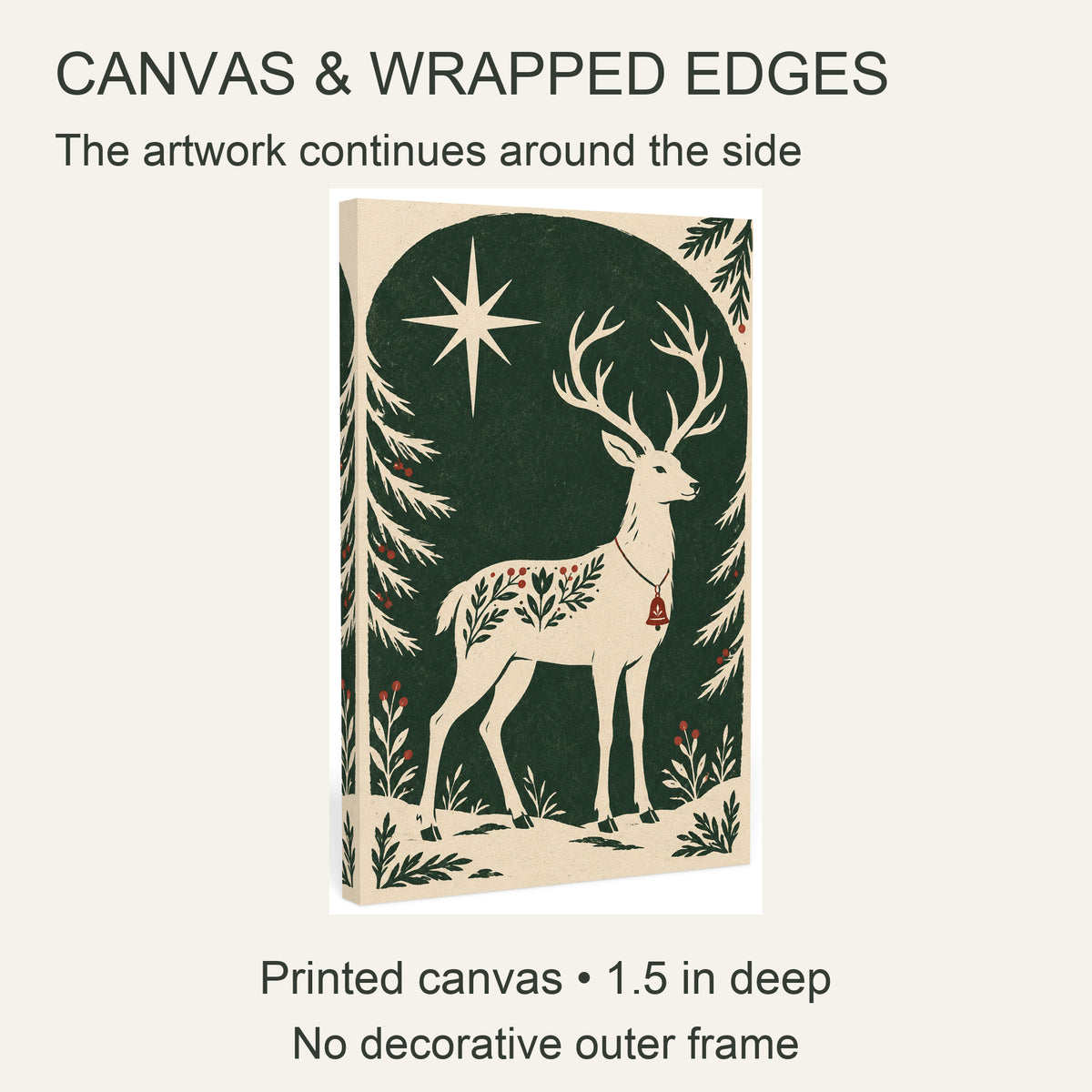 Bell Reindeer Under the Stars — Nordic Christmas Canvas Wall Art — canvas artwork and wrapped edges — Image 6