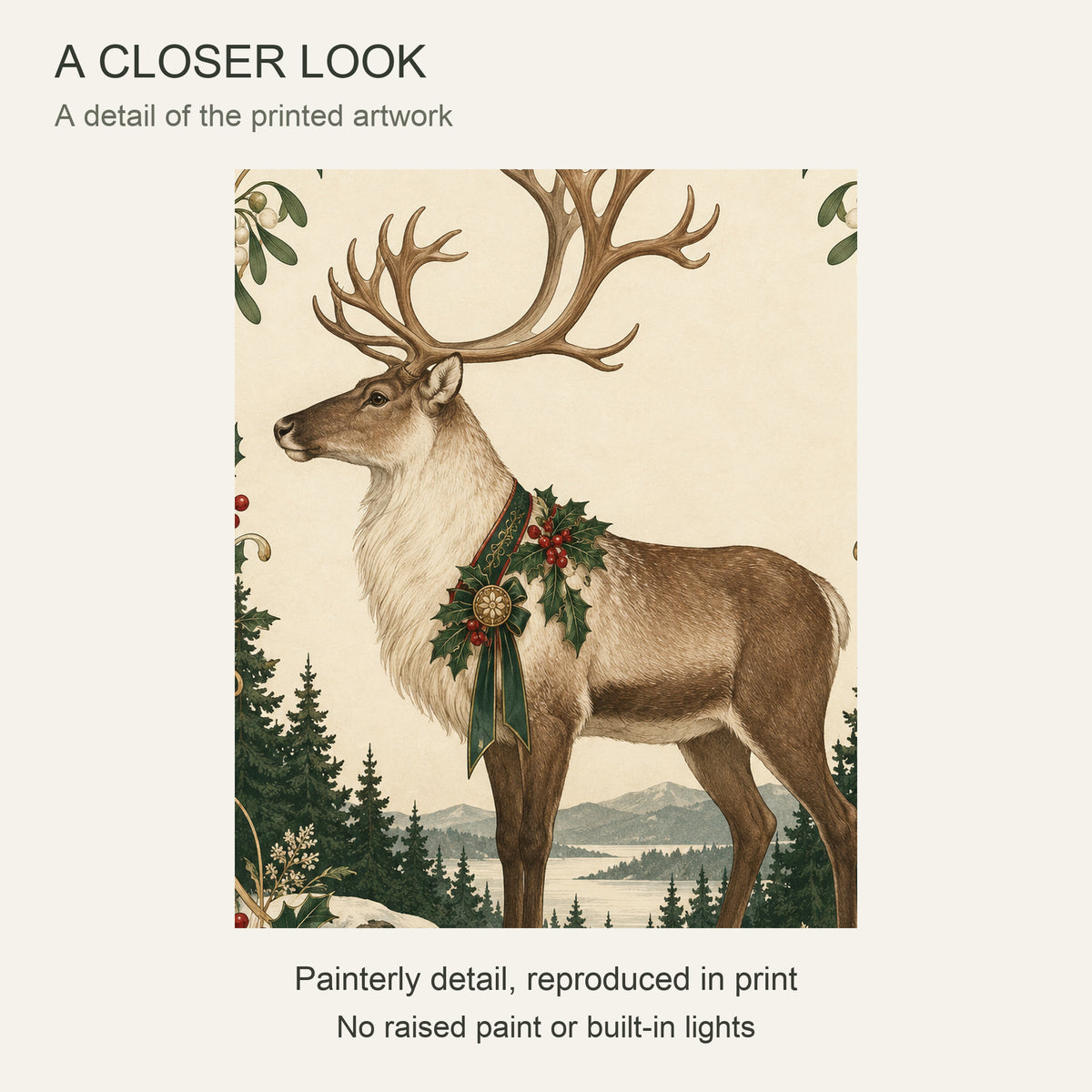 The Holly Crown — Black Wood Framed Christmas Canvas Wall Art — Close-up of the printed artwork — Image 4