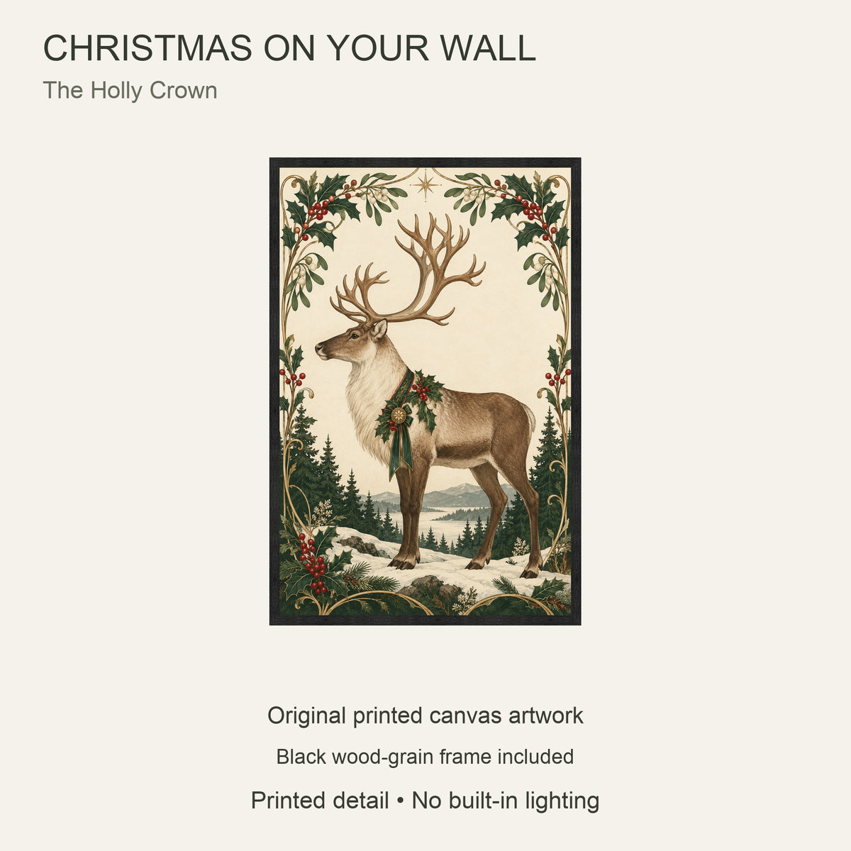 The Holly Crown — Black Wood Framed Christmas Canvas Wall Art — Complete artwork and product configuration — Image 9
