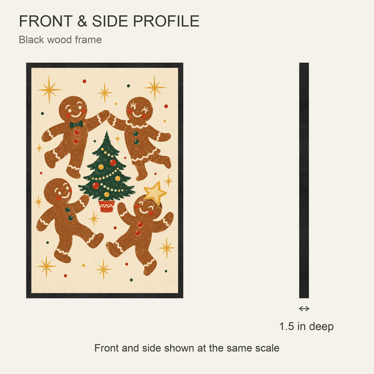 The Gingerbread Ball — Black Wood Framed Christmas Canvas Wall Art — Front and side showing actual canvas depth — Image 5