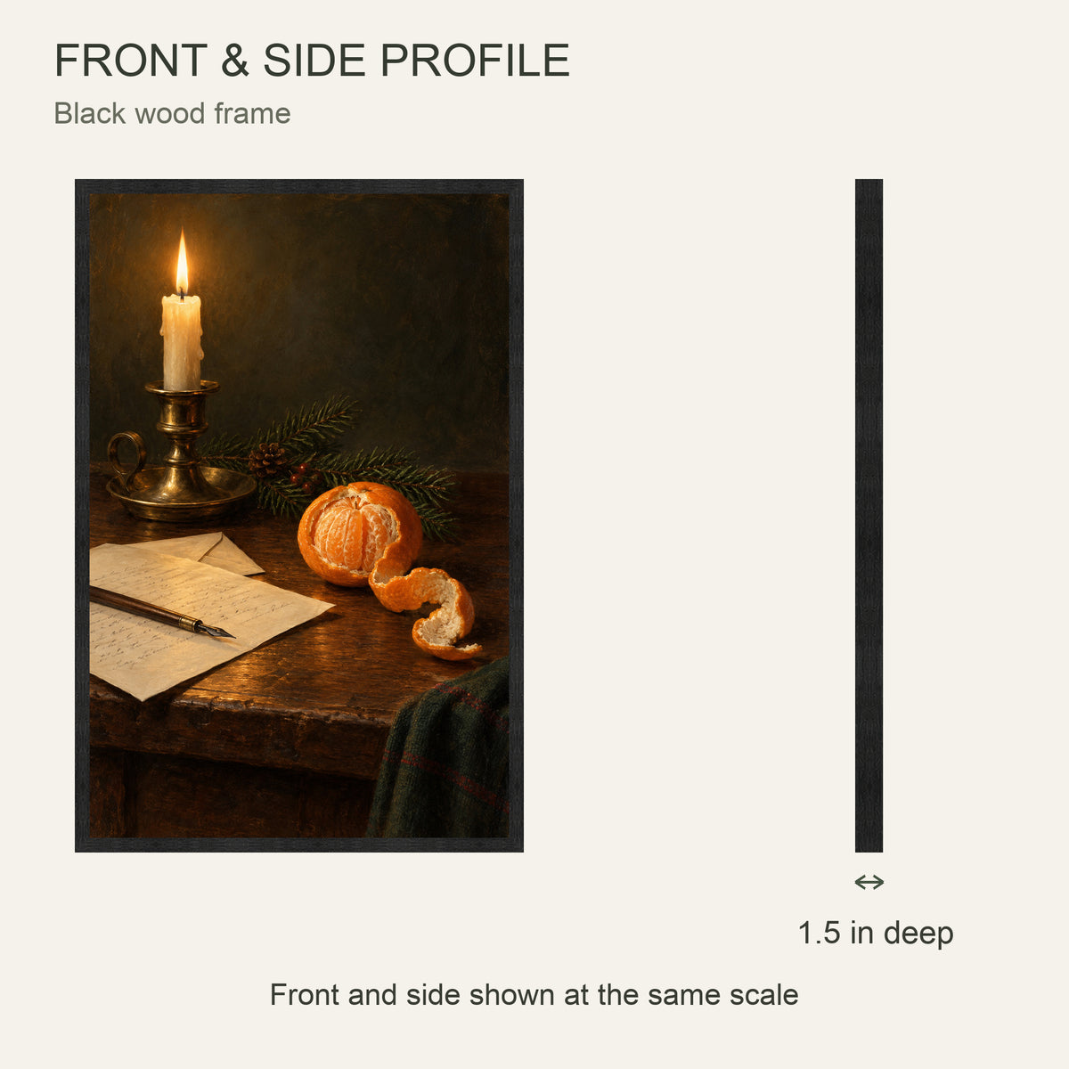 The Scent of Oranges on Christmas Eve — Black Wood Framed Christmas Canvas Wall Art — Front and side showing actual canvas depth — Image 5
