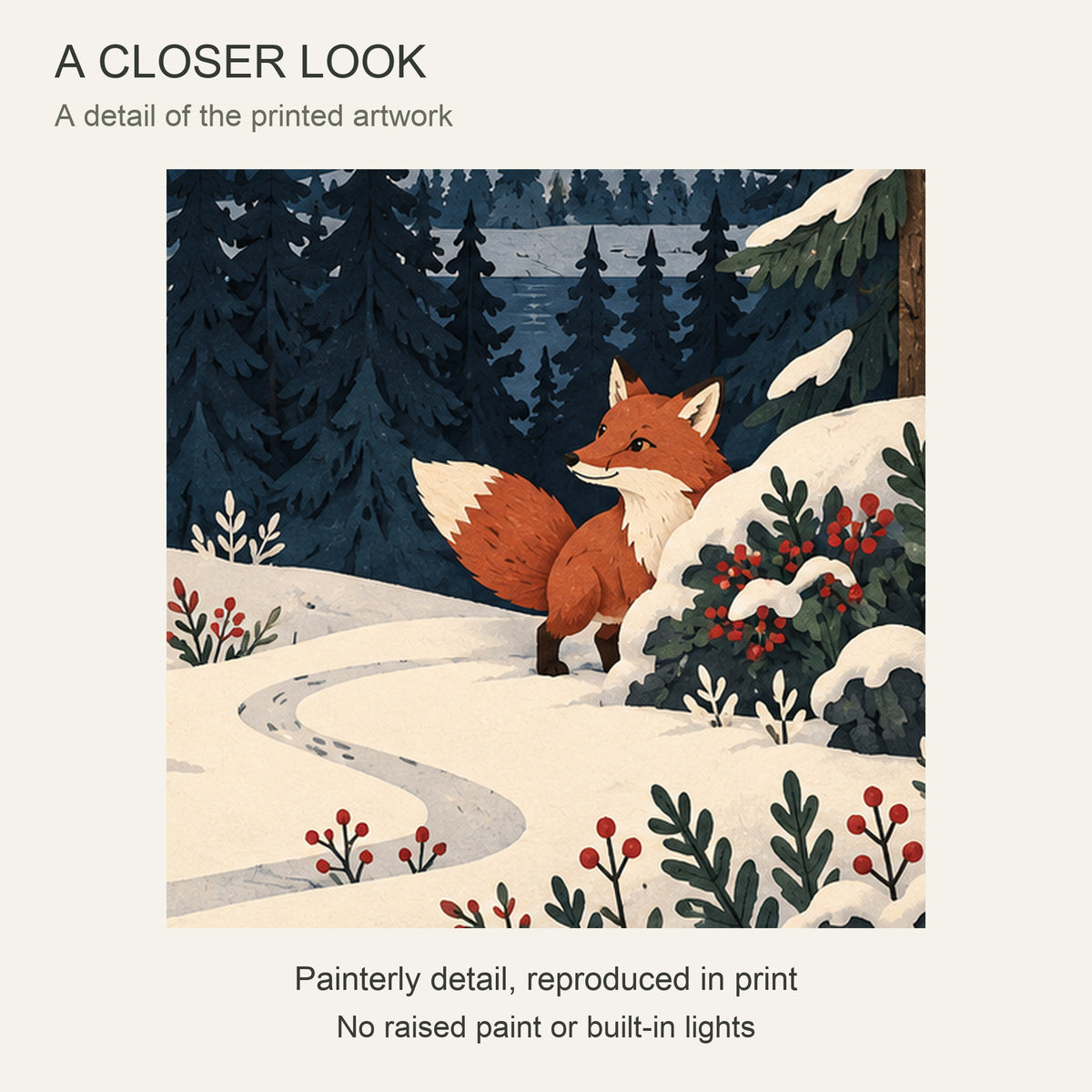 Christmas Hidden in the Forest — 3-Piece Christmas Canvas Wall Art Set — Close-up of the printed artwork — Image 4