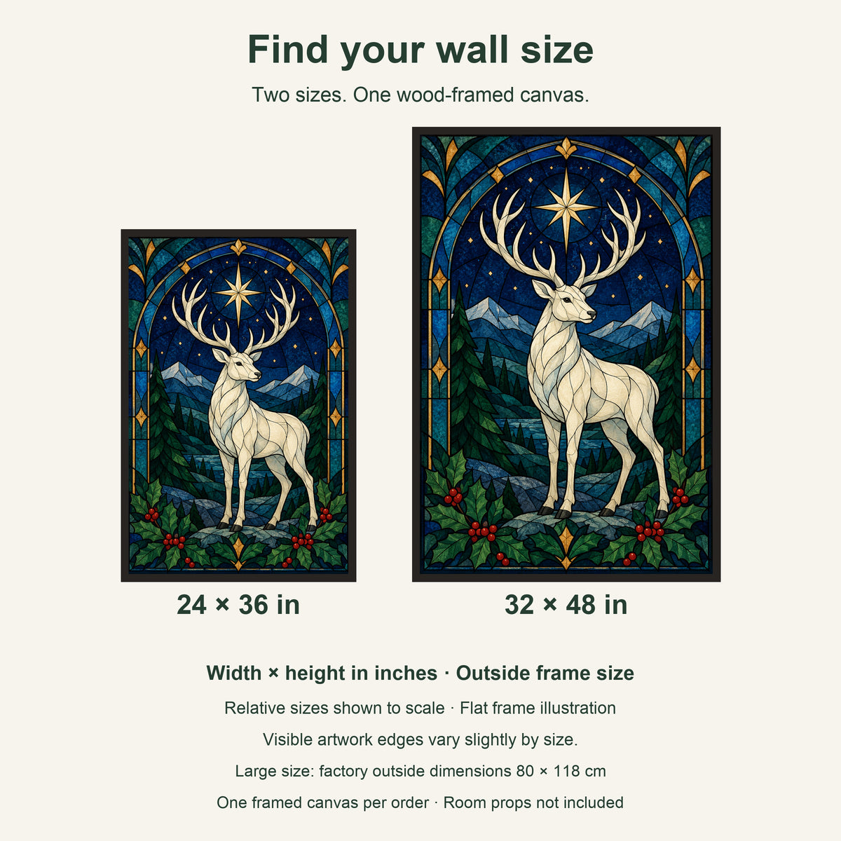 The Midnight Star Window — Black Wood Framed Christmas Canvas Wall Art — artwork size comparison, width × height in inches — Image 8