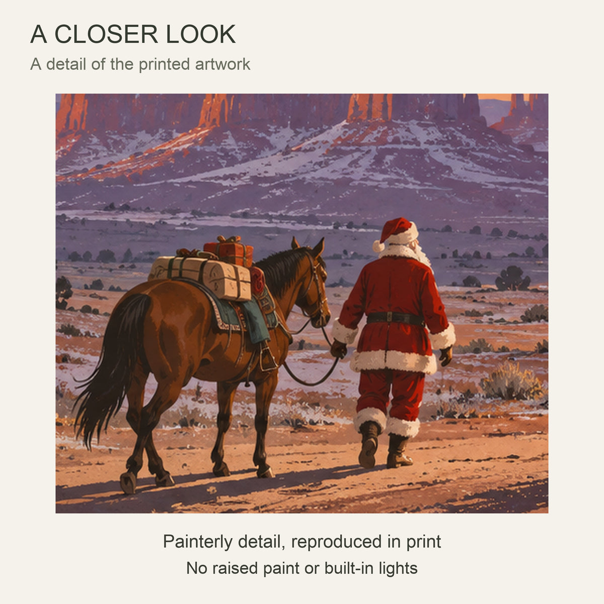 Christmas Waystation in the Wilderness — Black Wood Framed Christmas Canvas Wall Art — Close-up of the printed artwork — Image 4