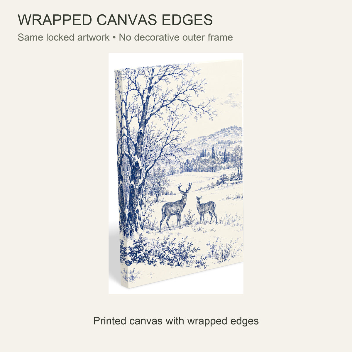 Snowfall at the Blue-and-White Estate — 3-Piece Christmas Canvas Wall Art Set — Canvas edge and wrap details — Image 6