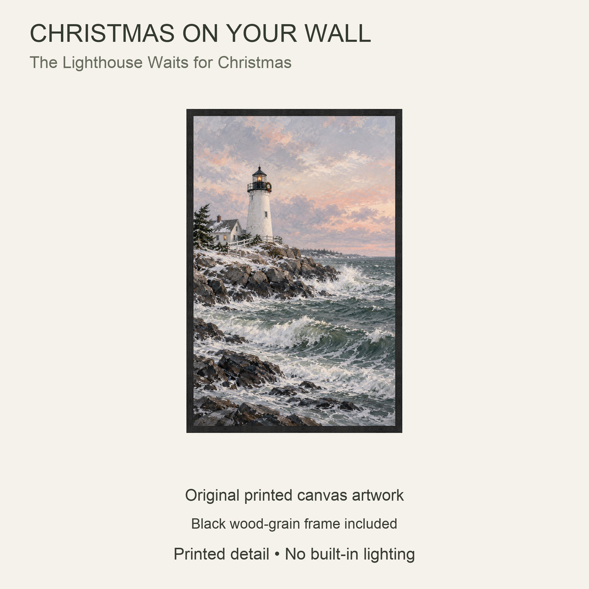 The Lighthouse Waits for Christmas — Black Wood Framed Christmas Canvas Wall Art — Complete artwork and product configuration — Image 9