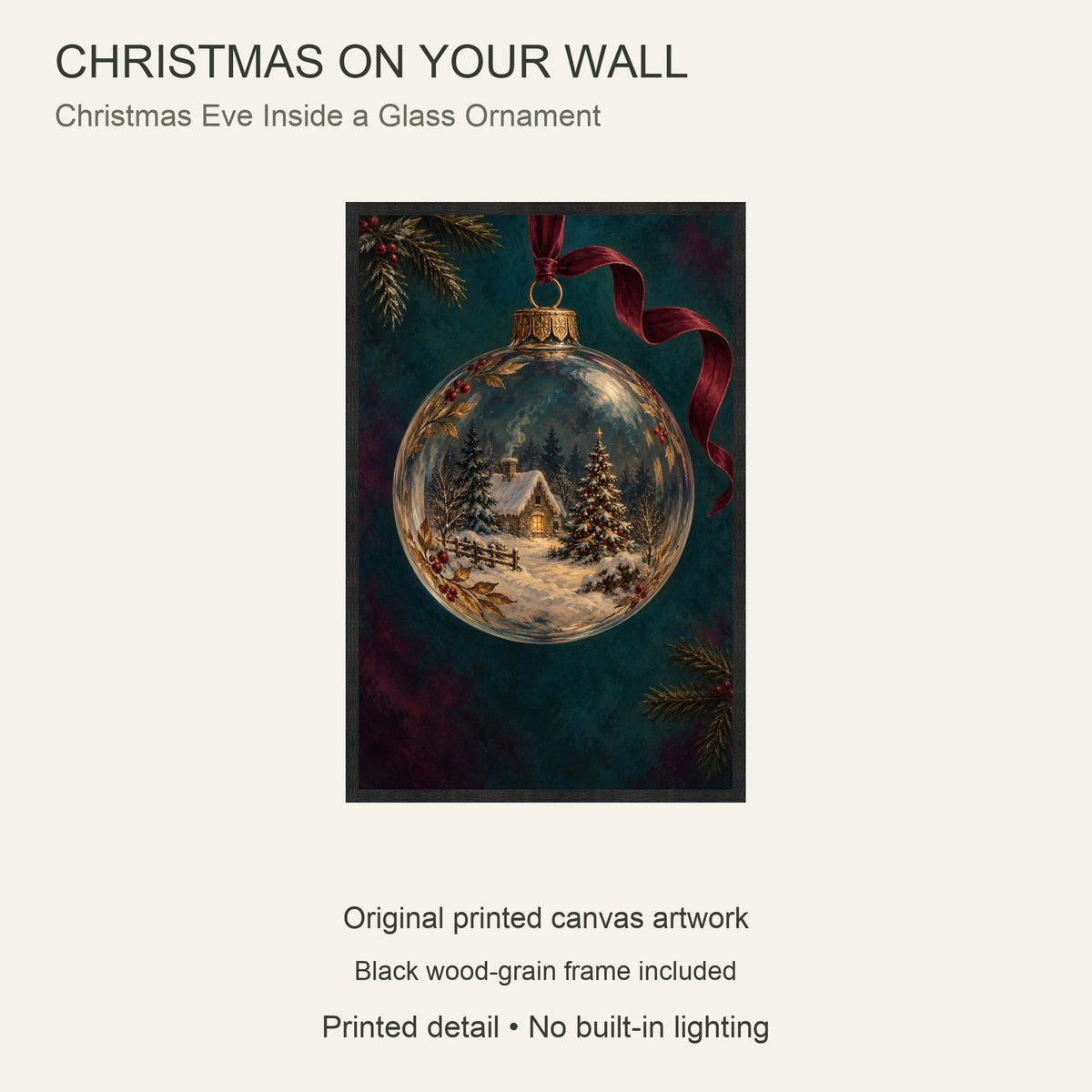 Christmas Eve Inside a Glass Ornament — Black Wood Framed Christmas Canvas Wall Art — Complete artwork and product configuration — Image 9