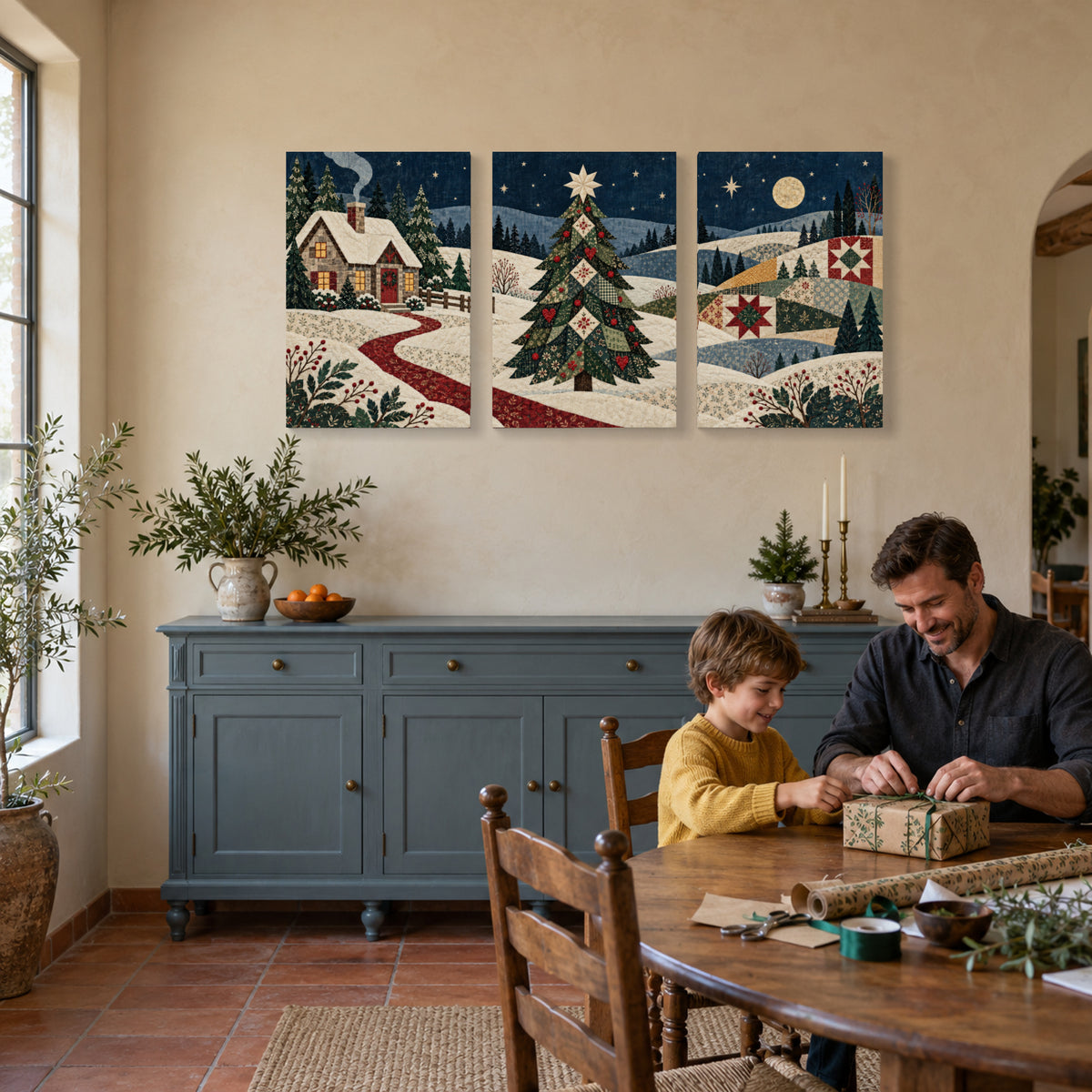 Christmas Sewn into Winter — Christmas Canvas Wall Art Set of 3 — Another holiday activity and complete artwork — Image 3