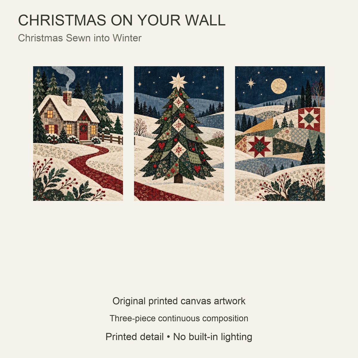 Christmas Sewn into Winter — Christmas Canvas Wall Art Set of 3 — Complete artwork and product configuration — Image 9