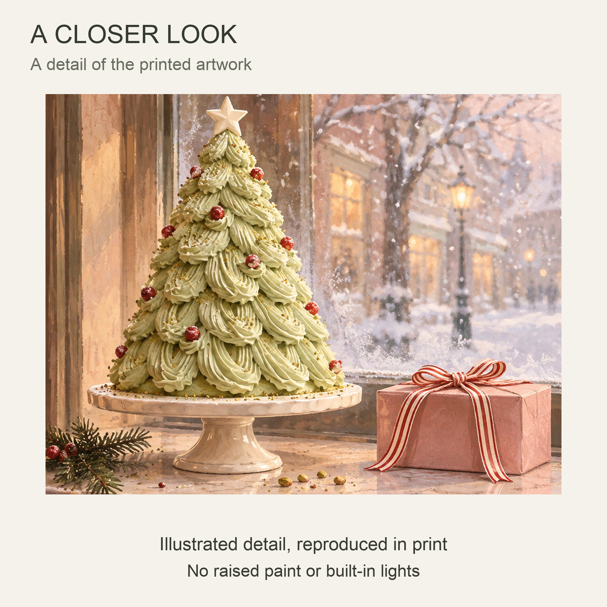 A Frosted Christmas Window — Light wood Framed Christmas Canvas Wall Art — Detail of the printed artwork — Image 4