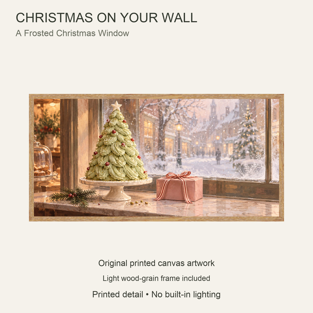 A Frosted Christmas Window — Light wood Framed Christmas Canvas Wall Art — Complete artwork and product configuration — Image 9