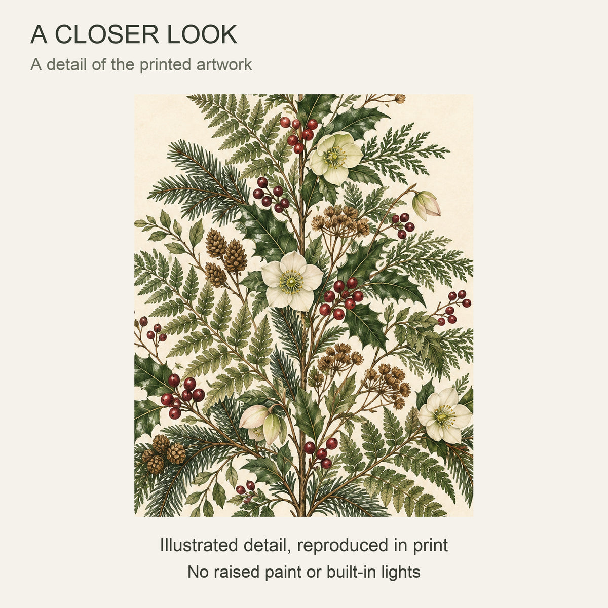 A Christmas Tree Grown in the Garden — Light wood Framed Christmas Canvas Wall Art — Detail of the printed artwork — Image 4