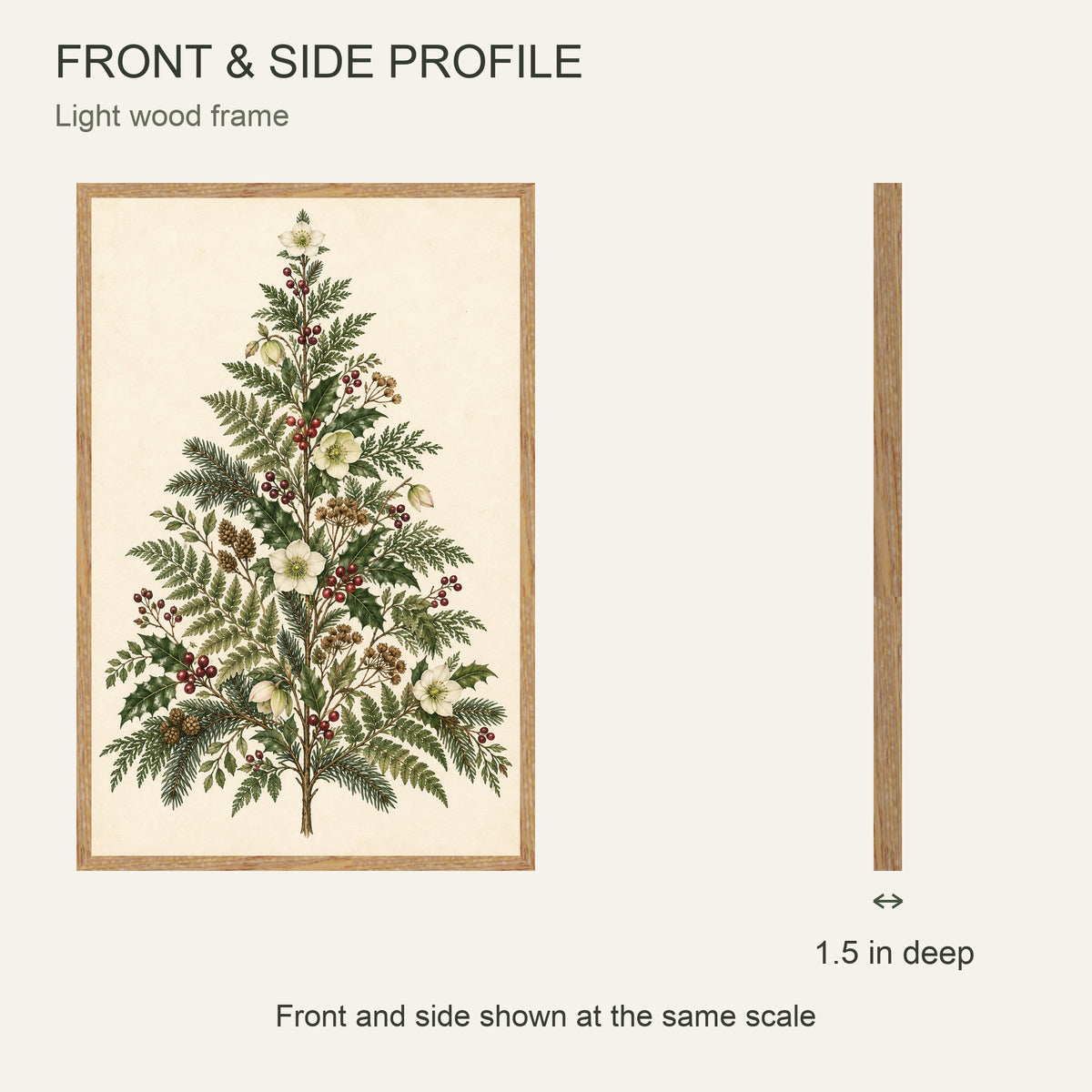 A Christmas Tree Grown in the Garden — Light wood Framed Christmas Canvas Wall Art — Front and side profile at the same scale — Image 5