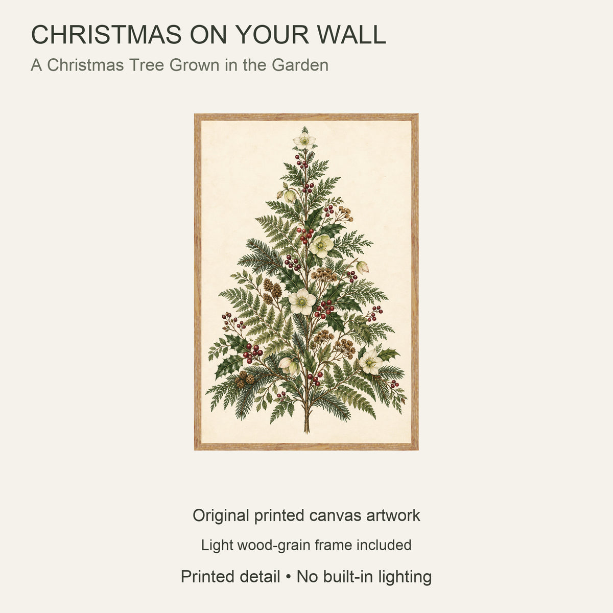 A Christmas Tree Grown in the Garden — Light wood Framed Christmas Canvas Wall Art — Complete artwork and product configuration — Image 9