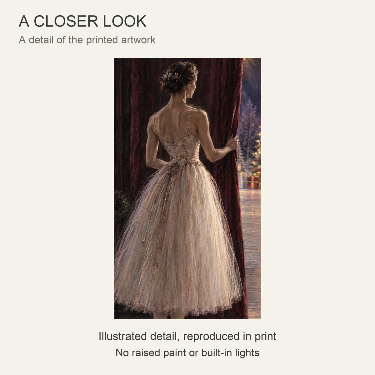 One Minute Before the Curtain — Black wood Framed Christmas Canvas Wall Art — Detail of the printed artwork — Image 4